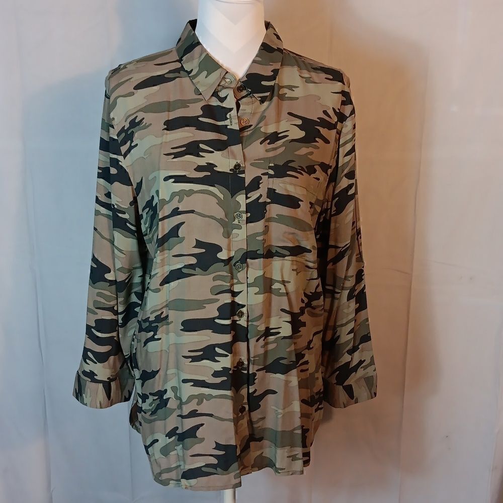 Grand & Greene Camo Button Down Blouse